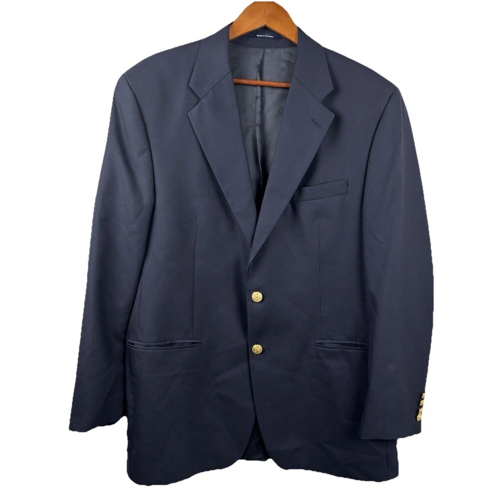Chaps Ralph Lauren Mens Blazer Navy Blue Wool 2 Button Jacket Sport Coat 44L